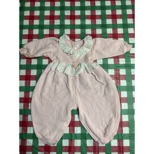 Vintage Buster Brown floral Lace BUBBLE ROMPER Girls Pink Outfit 18 Months USA